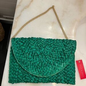 Kelly & Katie Emerald Woven Clutch with Gold Chain